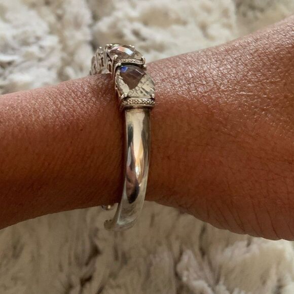 Sterling Silver & Clear Stone Bracelet Stamped: 925 China Stainless Steel Hinge - Picture 2 of 8